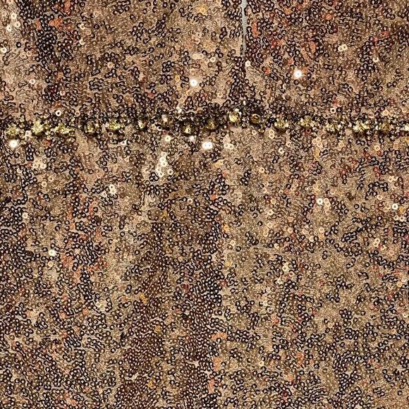Abby Paris by Lucci Lu Long Sexy Bronze Sequin/rhinestone Deep V Gown Dress Sz 4 - Picture 13 of 14